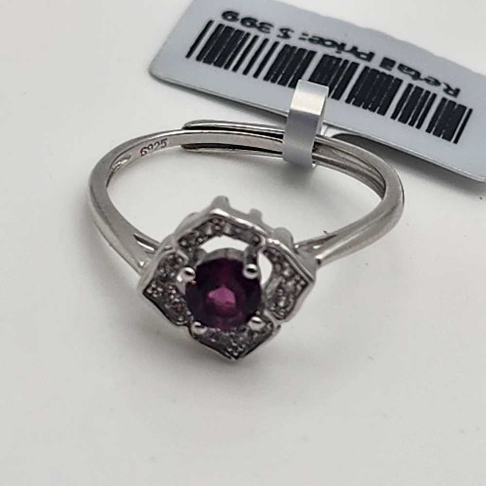 NWT Sterling Silver & Natural Purple Garnet Adjustable Ring - Picture 5 of 6